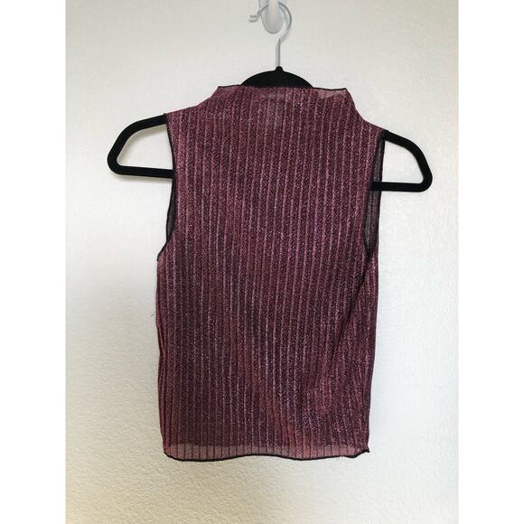 Sans Souci Pink Sparkle Pleated Lurex Mock Neck Top - M - Picture 4 of 7